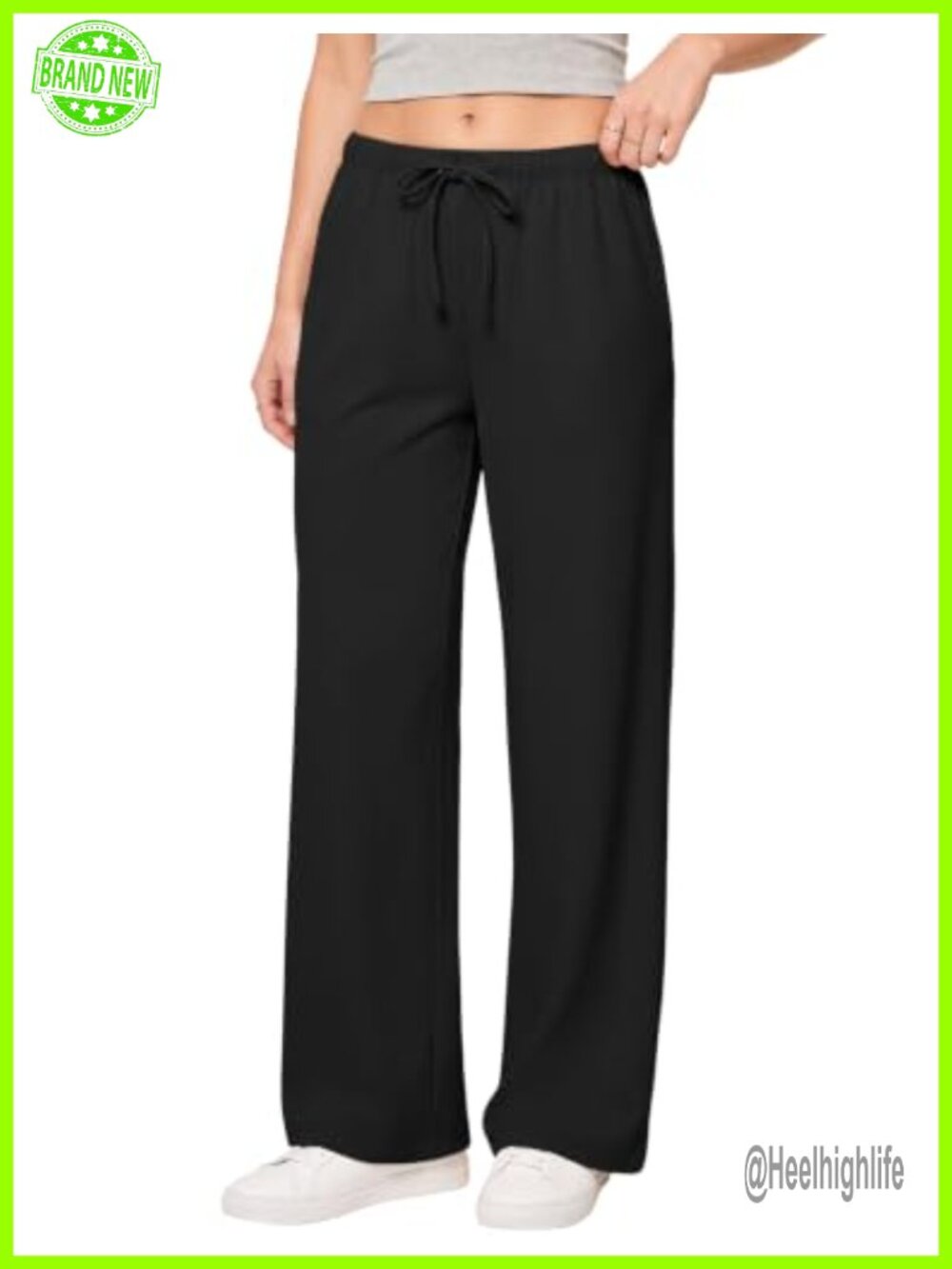 Wide Leg Crepe Pants Pull-On High Waisted Trousers with Pockets
